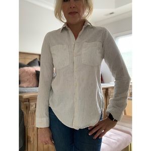 MOTHER White Striped Button Down Shirt